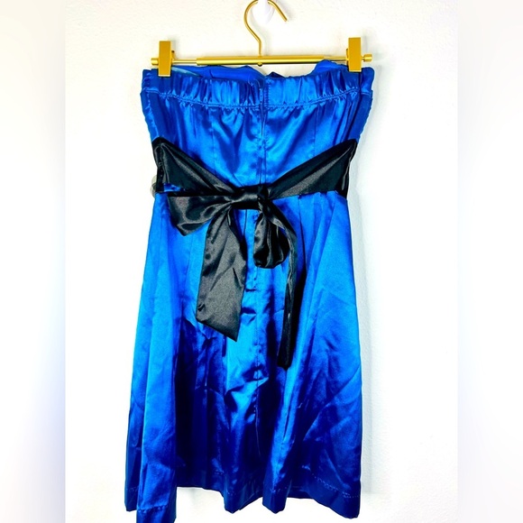 Speechless Strapless Blue Satin Dress with Black Bow - Size 3 - Picture 9 of 10